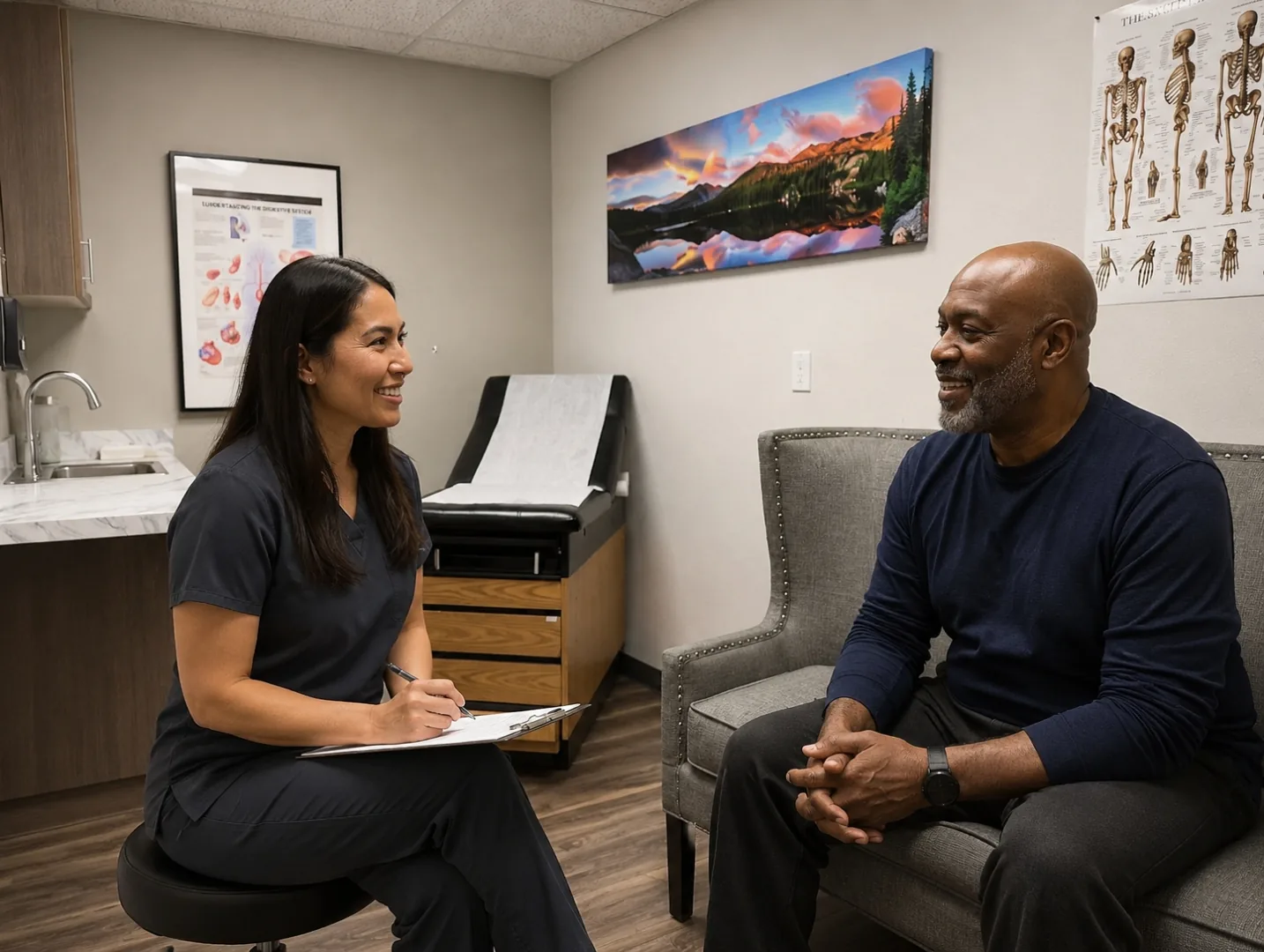 Provider discussing a long-term treatment history with a patient